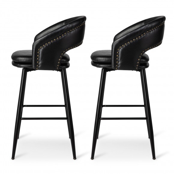 Glitzhome Glitzhome Set Of 2 Mid-Century Modern Black Leatherette Bar Stool With Nailhead Trim And Thick Metal Tapered Legs
