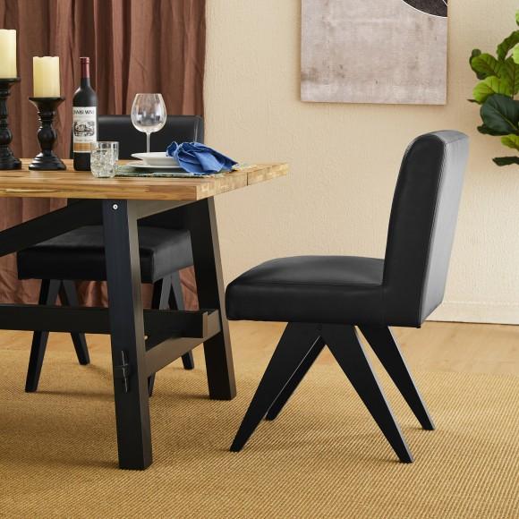 Glitzhome Glitzhome Set Of 2 Mid-Century Modern Black Leatherette Solid Back Dining Chair With V-shaped Solidwood Legs