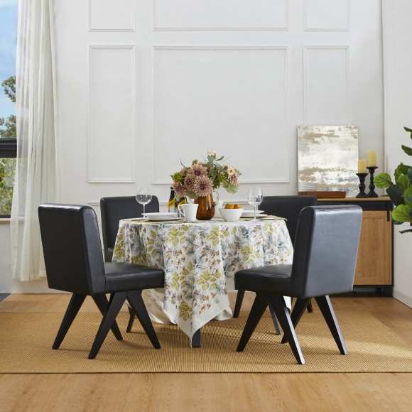 Glitzhome Glitzhome Set Of 2 Mid-Century Modern Black Leatherette Solid Back Dining Chair With V-shaped Solidwood Legs