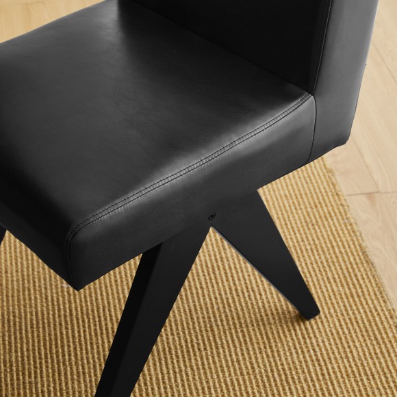 Glitzhome Glitzhome Set Of 2 Mid-Century Modern Black Leatherette Solid Back Dining Chair With V-shaped Solidwood Legs