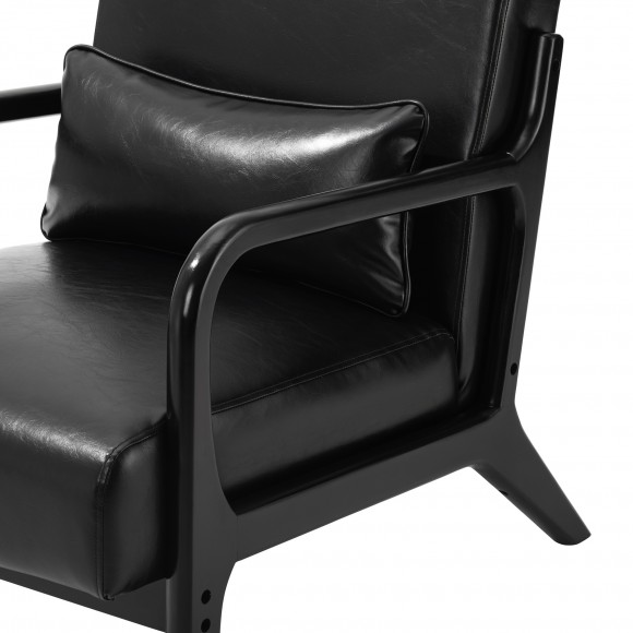 Glitzhome Glitzhome Set Of 2 Mid-century Modern Black Leatherette Accent Armchair With Walnut Ruberwood Frame