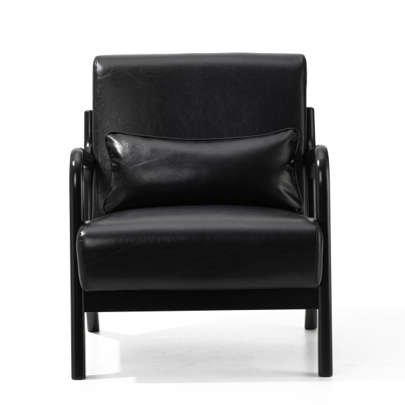 Glitzhome Glitzhome Set Of 2 Mid-century Modern Black Leatherette Accent Armchair With Walnut Ruberwood Frame