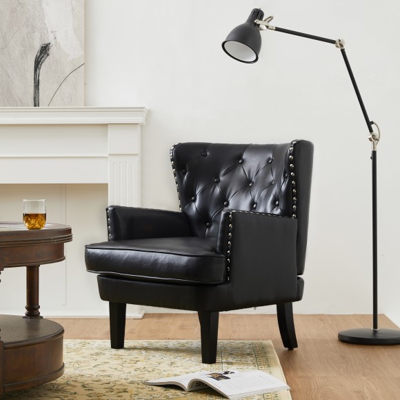 Glitzhome Glitzhome Set Of 2 Mid-century Modern Black Leatherette Button-tufted Accent Arm Chair