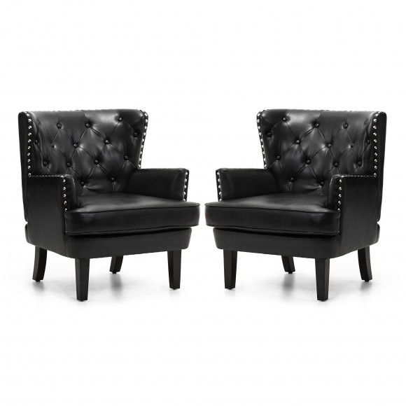 glitzhome Glitzhome Set of 2 Mid-century modern Black Leatherette Button-tufted Accent Arm Chair