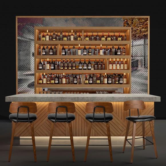 Glitzhome Glitzhome Set Of 2 Mid-Century Modern Black Leatherette Bar Stool With Walnut Bentwood Frame And Backrest