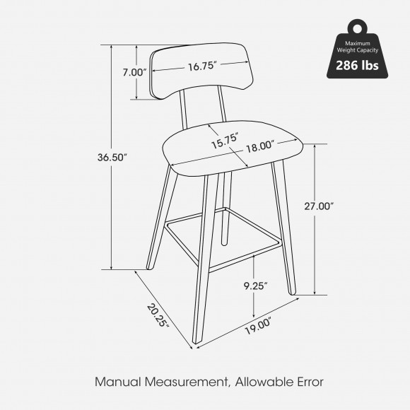 Glitzhome Glitzhome Set Of 2 Mid-Century Modern Black Leatherette Bar Stool With Walnut Bentwood Frame And Backrest