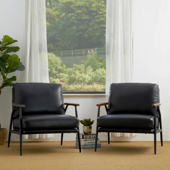 Glitzhome Glitzhome Set Of 2 Mid-century Modern Black Leatherette Accent Armchair