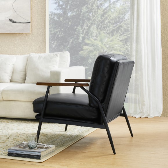 Glitzhome Glitzhome Set Of 2 Mid-century Modern Black Leatherette Accent Armchair