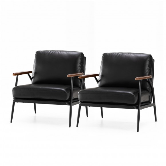 glitzhome Glitzhome Set of 2 Mid-century Modern Black Leatherette Accent Armchair