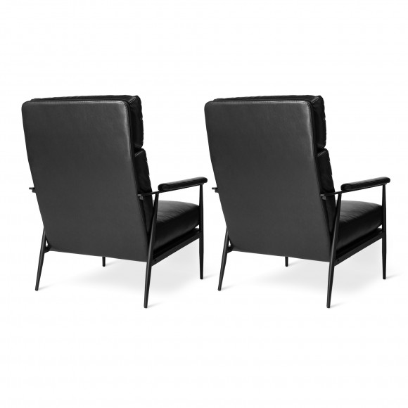 Glitzhome Glitzhome Set Of 2 Mid-Century Modern Black Leatherette Armchair With High Back And Padded Arms
