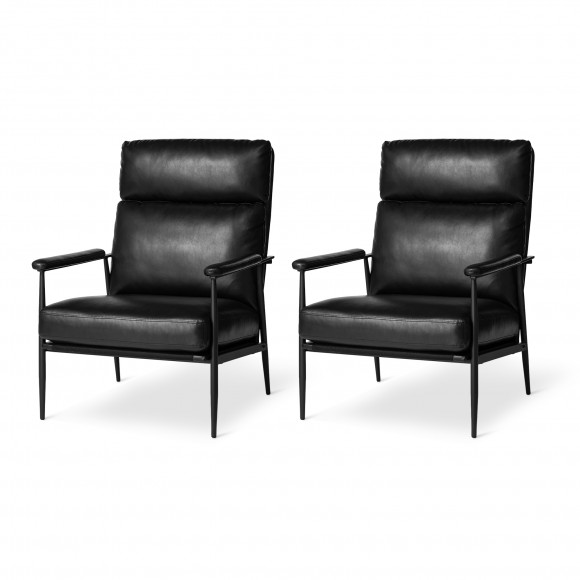 glitzhome Glitzhome Set of 2 Mid-Century Modern Black Leatherette Armchair With High Back and Padded Arms