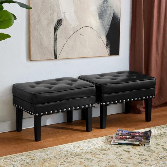Glitzhome Glitzhome Set Of 2 Mid-century Modern Black Leatherette Button-tufted Accent Stool