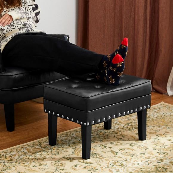 Glitzhome Glitzhome Set Of 2 Mid-century Modern Black Leatherette Button-tufted Accent Stool