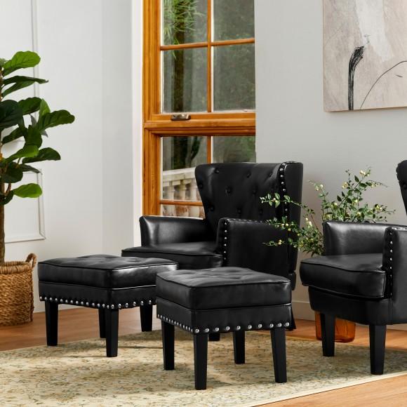Glitzhome Glitzhome Set Of 2 Mid-century Modern Black Leatherette Button-tufted Accent Stool
