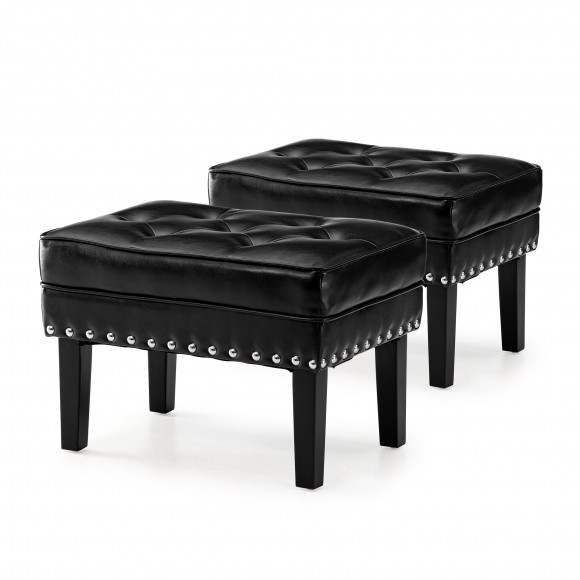 glitzhome Glitzhome Set of 2 Mid-century Modern Black Leatherette Button-tufted Accent Stool