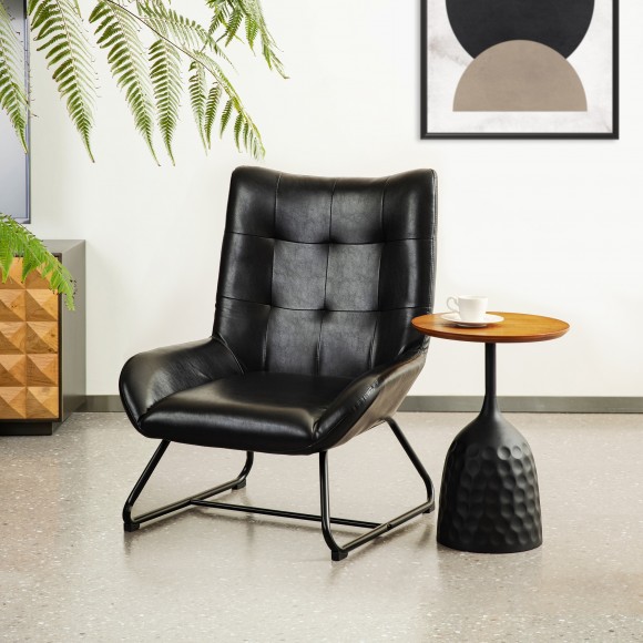 Glitzhome Glitzhome Set Of 2 Mid-Century Modern Black Leatherette Wingback Accent Chair With Metal Legs