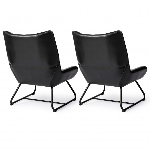 Glitzhome Glitzhome Set Of 2 Mid-Century Modern Black Leatherette Wingback Accent Chair With Metal Legs