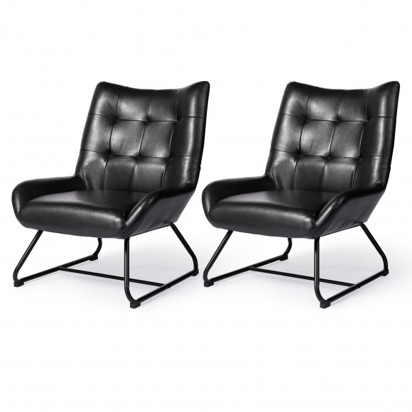 glitzhome Glitzhome Set of 2 Mid-Century Modern Black Leatherette Wingback Accent Chair With Metal Legs