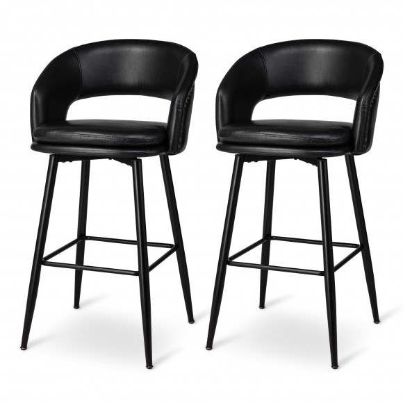glitzhome Glitzhome Set of 2 Mid-Century Modern Black Leatherette Bar Stool with Nailhead Trim and Thick Metal Tapered Legs
