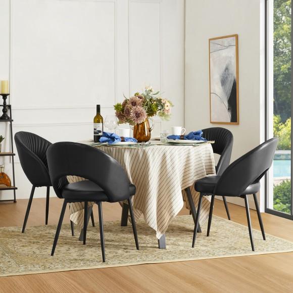 Glitzhome Glitzhome Set Of 2 Mid-Century Modern Black Quilted Leatherette Dining Chair With Metal Tapered Legs