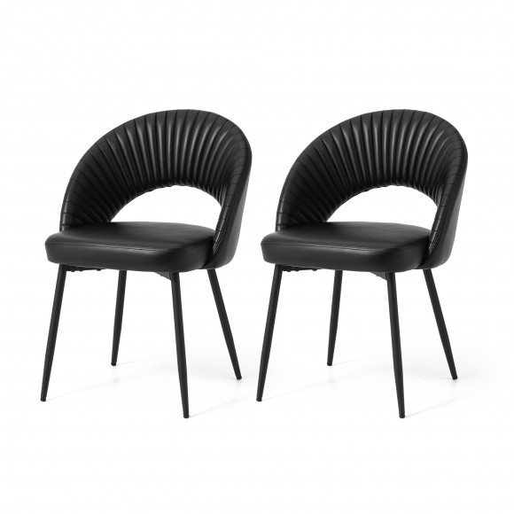 glitzhome Glitzhome Set of 2 Mid-Century Modern Black Quilted Leatherette Dining Chair with Metal Tapered Legs