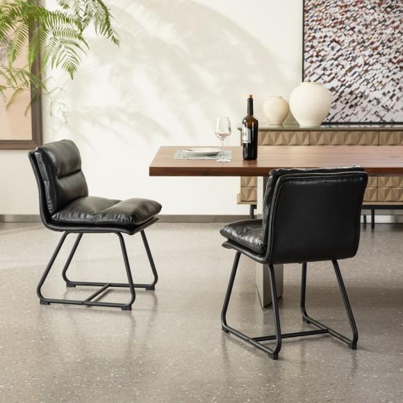 Glitzhome Glitzhome Set Of 2 Mid-Century Modern Black Thick Leatherette Dining Chair With Metal Legs