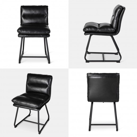 Glitzhome Glitzhome Set Of 2 Mid-Century Modern Black Thick Leatherette Dining Chair With Metal Legs