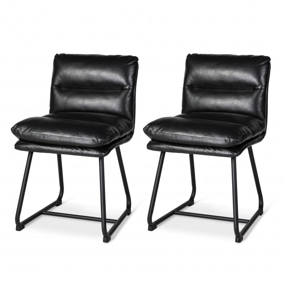 glitzhome Glitzhome Set of 2 Mid-Century Modern Black Thick Leatherette Dining Chair with Metal Legs
