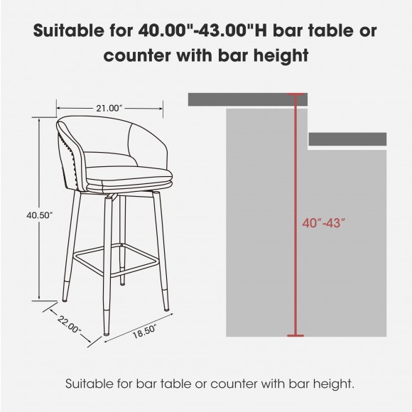 Glitzhome Glitzhome Set Of 2 Mid-Century Modern Brown Leatherette Bar Stool With Nailhead Trim And Thick Metal Tapered Legs