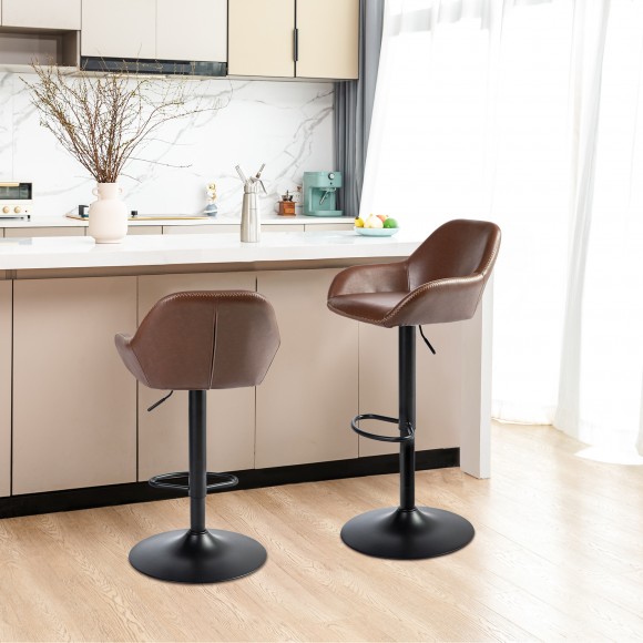 Glitzhome Glitzhome Set Of 2 Mid-Century Modern Brown Leatherette Gaslift Adjustable Swivel Bar Stool