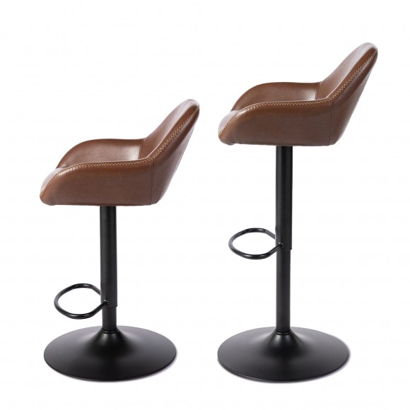 Glitzhome Glitzhome Set Of 2 Mid-Century Modern Brown Leatherette Gaslift Adjustable Swivel Bar Stool