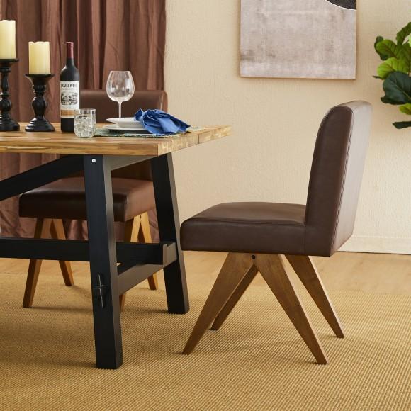 Glitzhome Glitzhome Set Of 2 Mid-Century Modern Brown Leatherette Solid Back Dining Chair With V-shaped Solidwood Legs