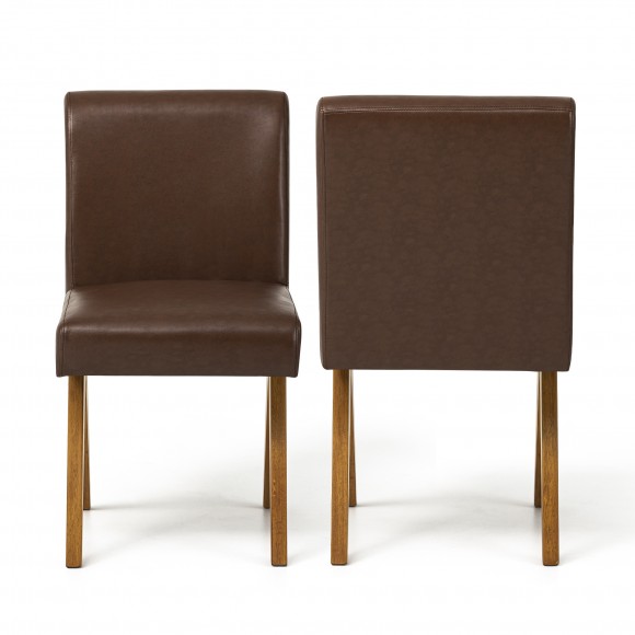 Glitzhome Glitzhome Set Of 2 Mid-Century Modern Brown Leatherette Solid Back Dining Chair With V-shaped Solidwood Legs