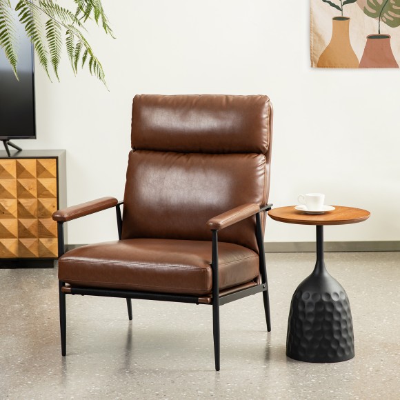 Glitzhome Glitzhome Set Of 2 Mid-Century Modern Brown Leatherette Armchair With High Back And Padded Arms