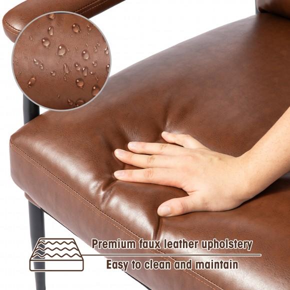 Glitzhome Glitzhome Set Of 2 Mid-Century Modern Brown Leatherette Armchair With High Back And Padded Arms