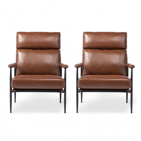 Glitzhome Glitzhome Set Of 2 Mid-Century Modern Brown Leatherette Armchair With High Back And Padded Arms