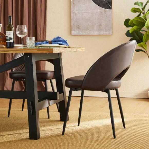 Glitzhome Glitzhome Set Of 2 Mid-Century Modern Brown Quilted Leatherette Dining Chair With Metal Tapered Legs
