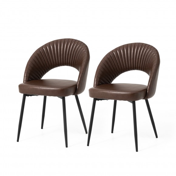 glitzhome Glitzhome Set of 2 Mid-Century Modern Brown Quilted Leatherette Dining Chair with Metal Tapered Legs