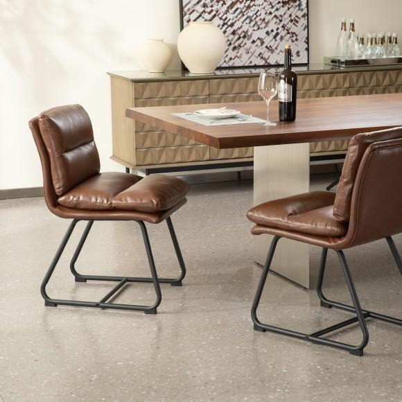 Glitzhome Glitzhome Set Of 2 Mid-Century Modern Brown Thick Leatherette Dining Chair With Metal Legs