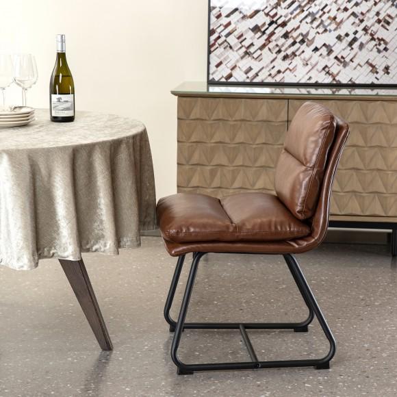Glitzhome Glitzhome Set Of 2 Mid-Century Modern Brown Thick Leatherette Dining Chair With Metal Legs