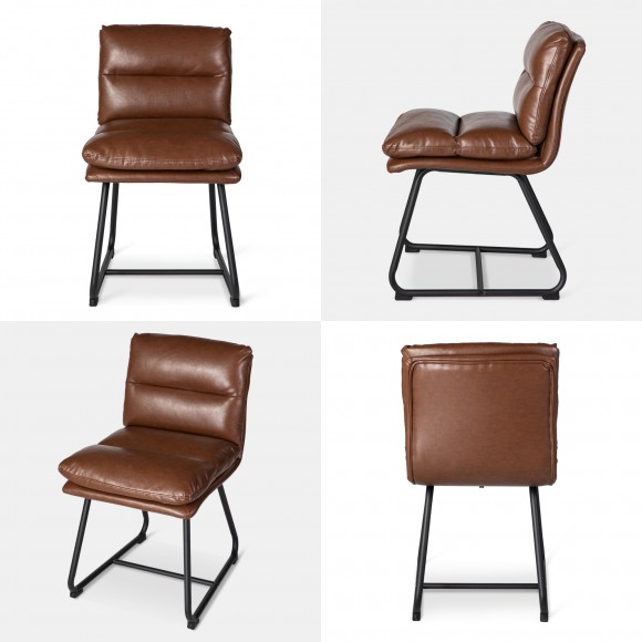 Glitzhome Glitzhome Set Of 2 Mid-Century Modern Brown Thick Leatherette Dining Chair With Metal Legs