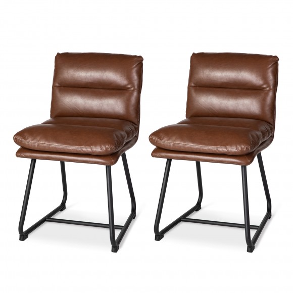 glitzhome Glitzhome Set of 2 Mid-Century Modern Brown Thick Leatherette Dining Chair with Metal Legs