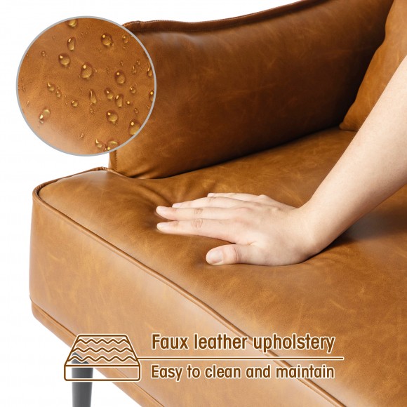 Glitzhome Glitzhome Set Of 2 Mid-Century Modern Camel Leatherette Armchair With Gold Trimmed Metal Legs And Side Pocket