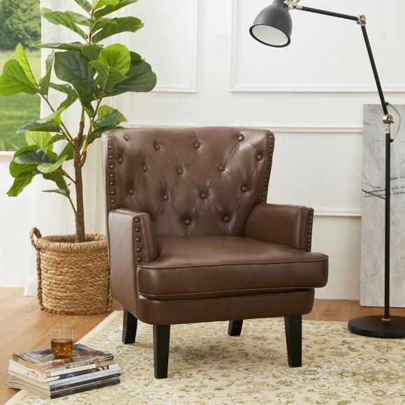 Glitzhome Glitzhome Set Of 2 Mid-century Modern Coffee Leatherette Button-tufted Accent Arm Chair