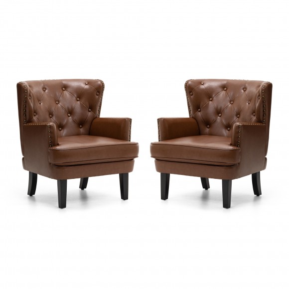 Glitzhome Glitzhome Set Of 2 Mid-century Modern Coffee Leatherette Button-tufted Accent Arm Chair