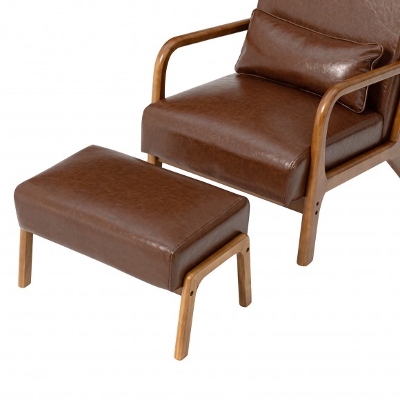 Glitzhome Glitzhome Set Of 2 Mid-century Modern Coffee Leatherette Accent Stool With Walnut Rubberwood Legs