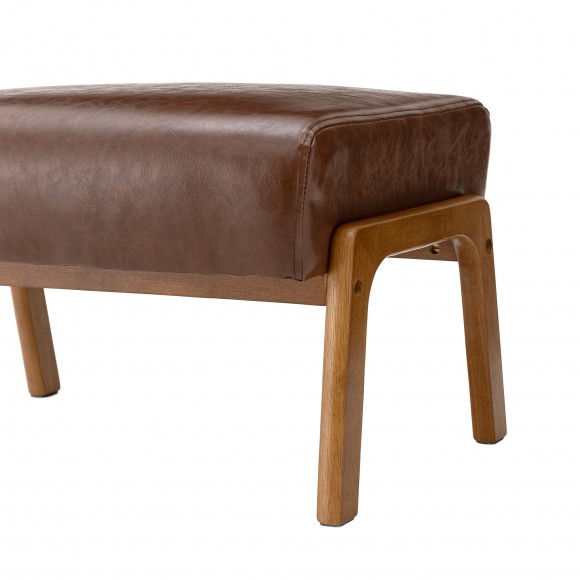 Glitzhome Glitzhome Set Of 2 Mid-century Modern Coffee Leatherette Accent Stool With Walnut Rubberwood Legs