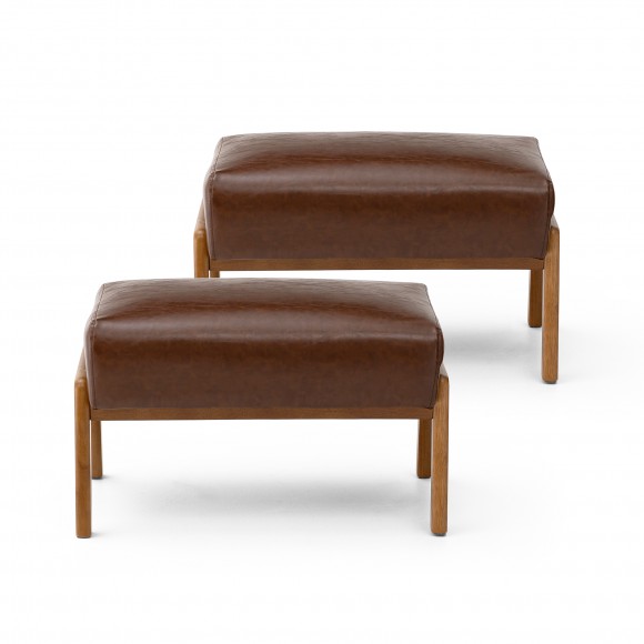 glitzhome Glitzhome Set of 2 Mid-century Modern Coffee Leatherette Accent Stool with Walnut Rubberwood Legs