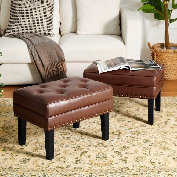 Glitzhome Glitzhome Set Of 2 Mid-century Modern Coffee Leatherette Button-tufted Accent Stool