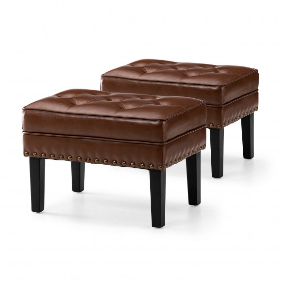 glitzhome Glitzhome Set of 2 Mid-century Modern Coffee Leatherette Button-tufted Accent Stool